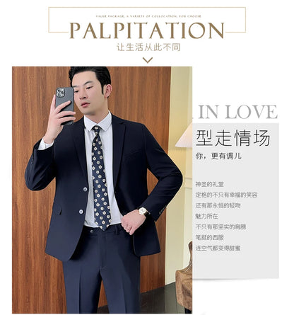 Suit (Blazer+ Pants) Fashion Men Solid color Business Wedding Work Casual Slim Professional Dress Groom Best Man Gentleman Suit
