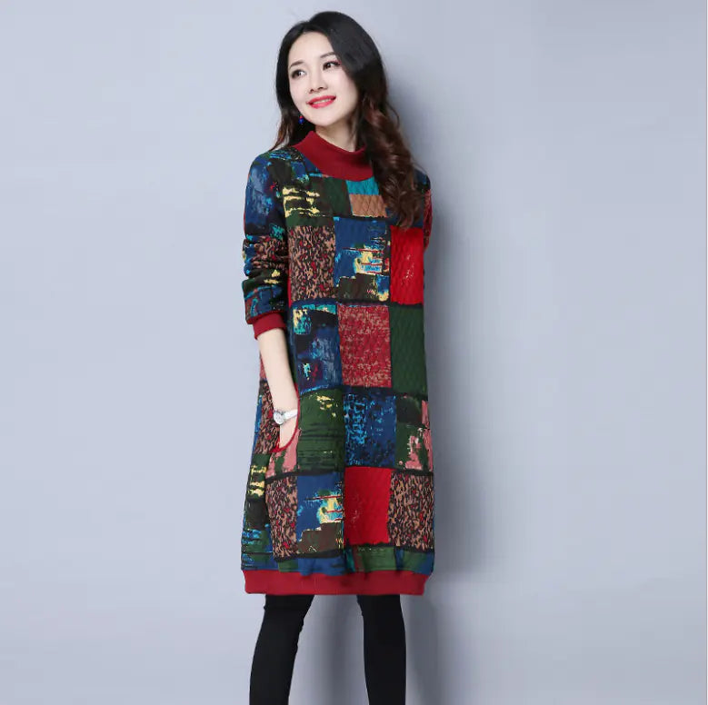 Plus Size Loose Fitting Floral Long Sleeve Dress