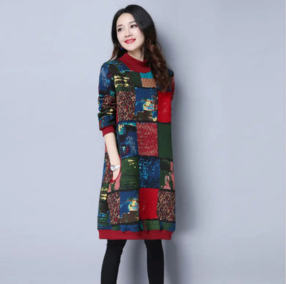 Plus Size Loose Fitting Floral Long Sleeve Dress